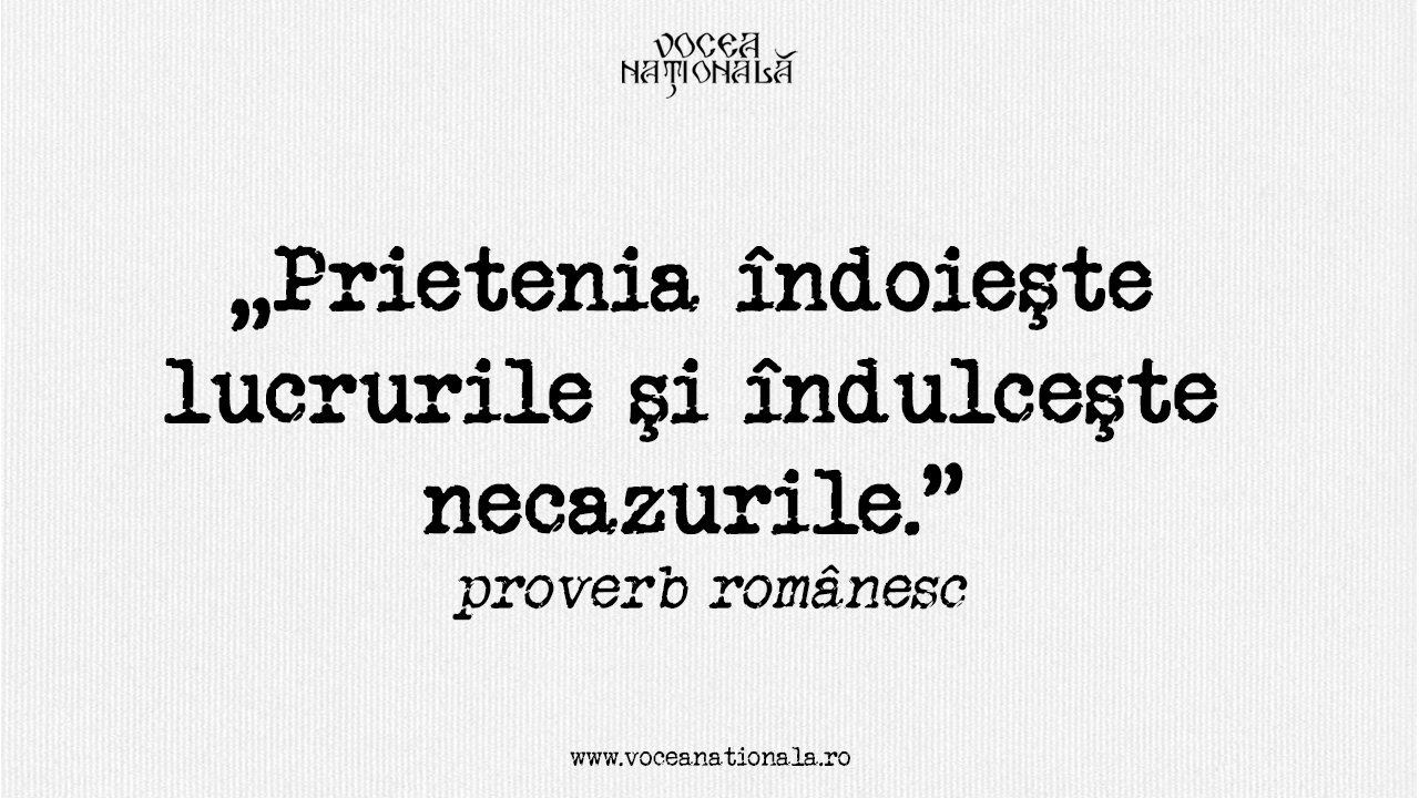 „Prietenia îndoieşte lucrurile şi îndulceşte necazurile.” proverb românesc