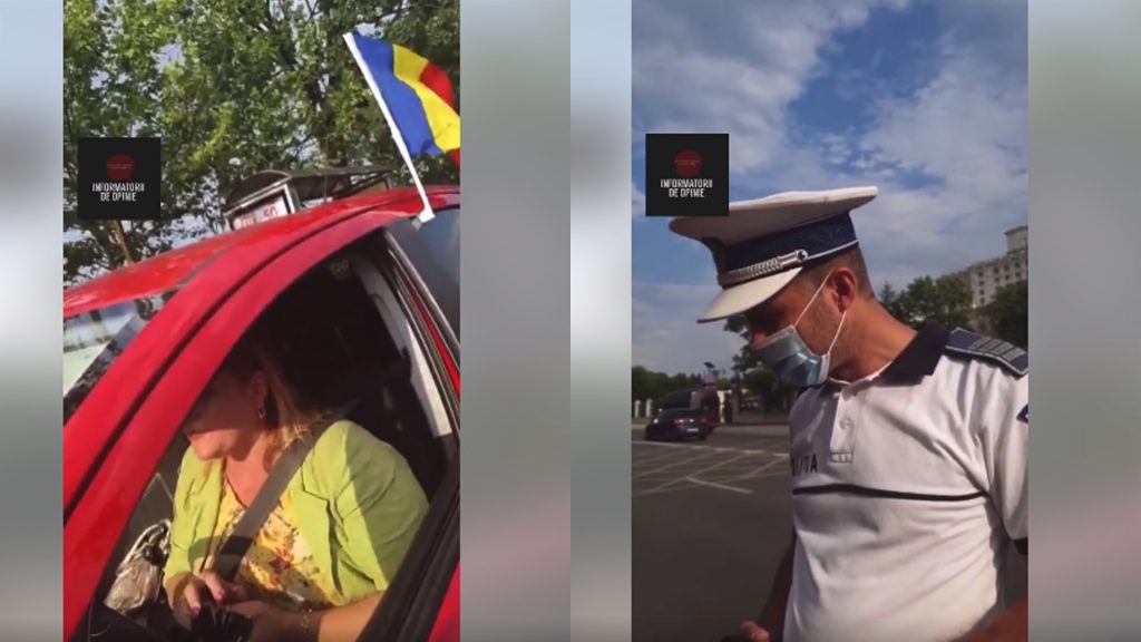 REVOLTĂTOR. Femeie oprită în trafic de poliţie pentru că a agăţat steagul României pe maşină