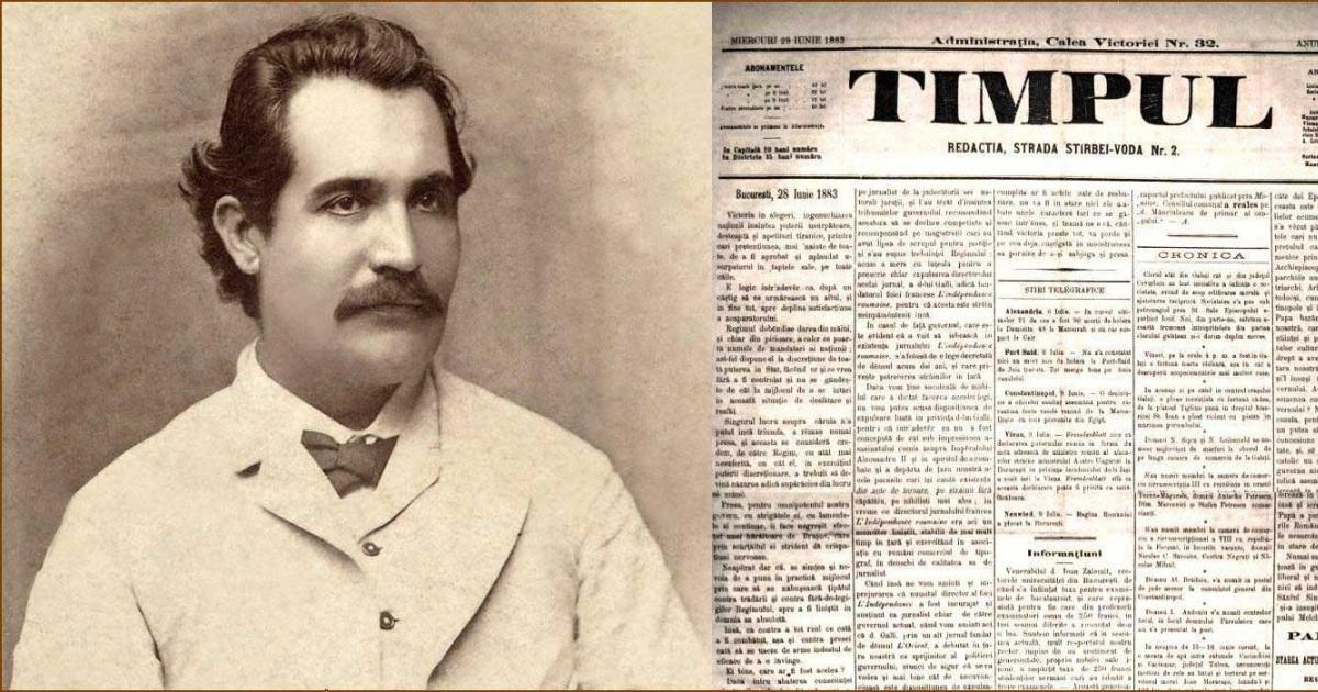 28 iunie 1883: Conducătorul ziarului Timpul, Mihai Eminescu, este arestat la 33 de ani, devenind primul ziarist deținut politic al României