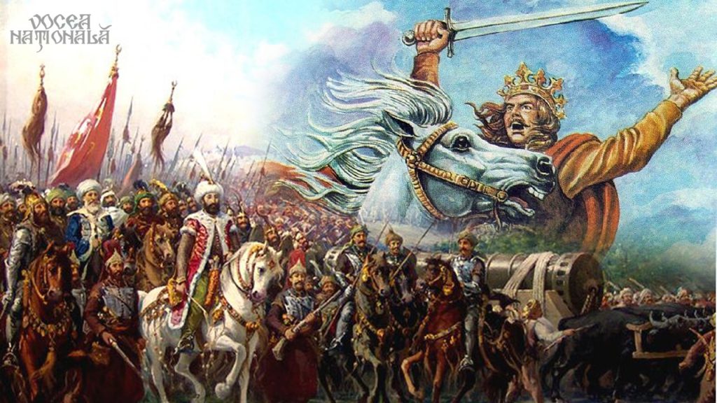 Reprezentare artistică a Bătăliei de la Vaslui (1475), unde Ștefan cel Mare conduce armata moldovenească împotriva otomanilor.