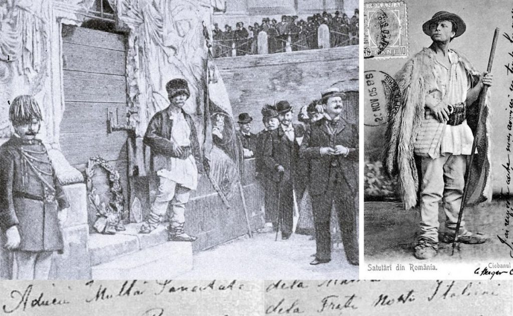 Fotografie sau ilustrație cu Badea Cârțan, țăranul român care a adus cărți peste Carpați și a călătorit pe jos până la Roma, devenind un simbol al luptei pentru identitatea națională a românilor.