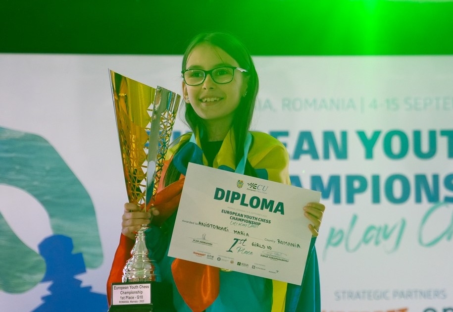 Maria Anistoroaei, eleva de 9 ani din Iași ajunsă campioană europeană la șah