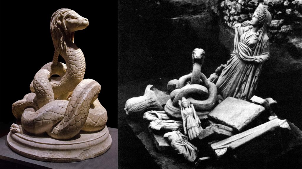 Statuia șarpelui Glykon descoperită la Constanța, un artefact misterios și unic în lume