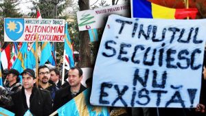 Proteste în România cu steaguri secuiești și pancarte pentru și împotriva autonomiei Ținutului Secuiesc.