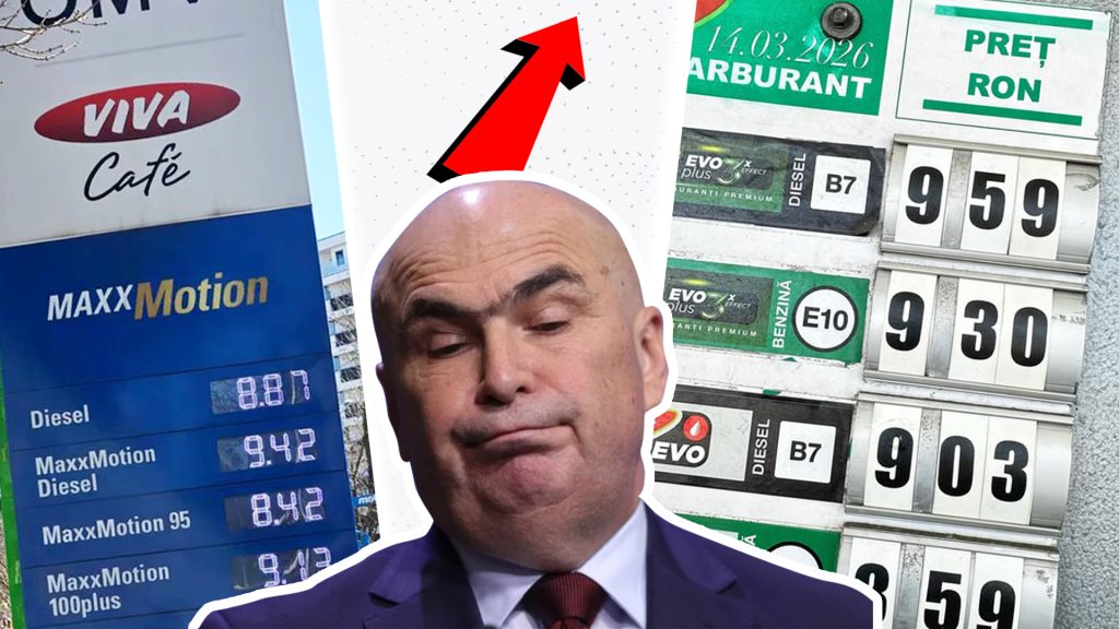 Colaj cu prețurile carburanților din România și un politician în prim-plan, sugerând creșterea prețurilor la benzină și motorină.