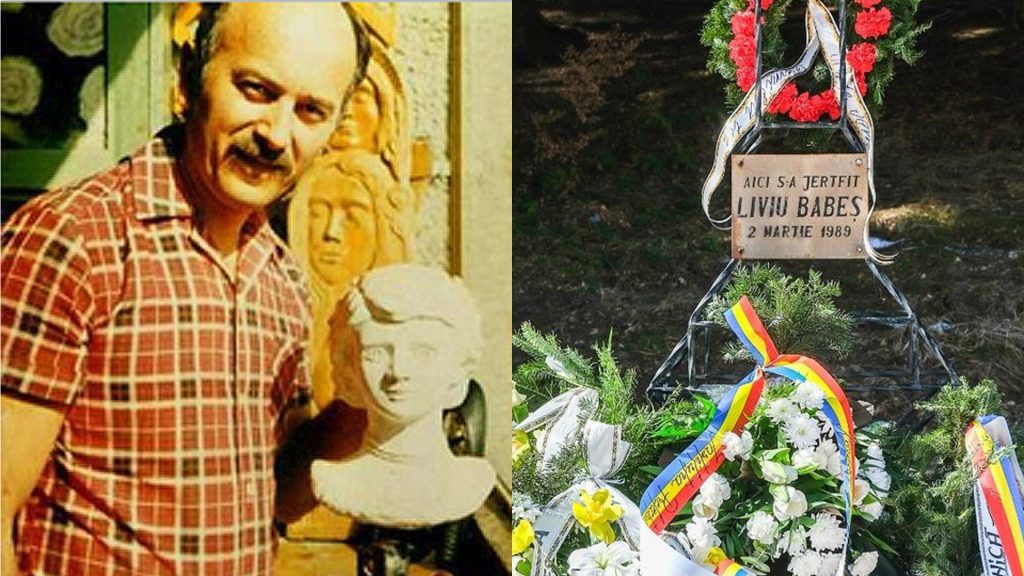 Colaj cu Liviu Cornel Babeș în atelierul de sculptură și monumentul său comemorativ din Poiana Brașov, datat 2 martie 1989.