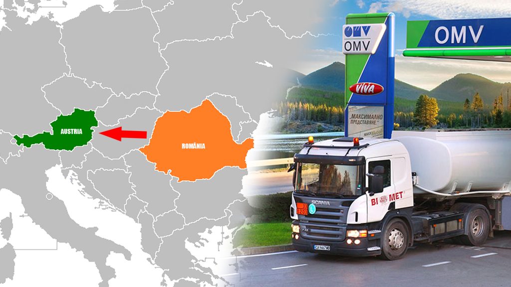 Transport combustibil din România către Austria cu camion cisternă pe hartă Europa